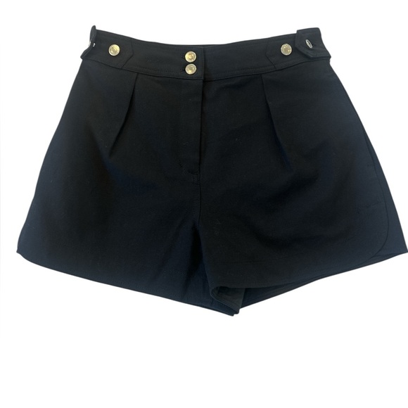 Derek Lam Mika Snap Pleated Cotton Shorts in Black - Picture 4 of 11